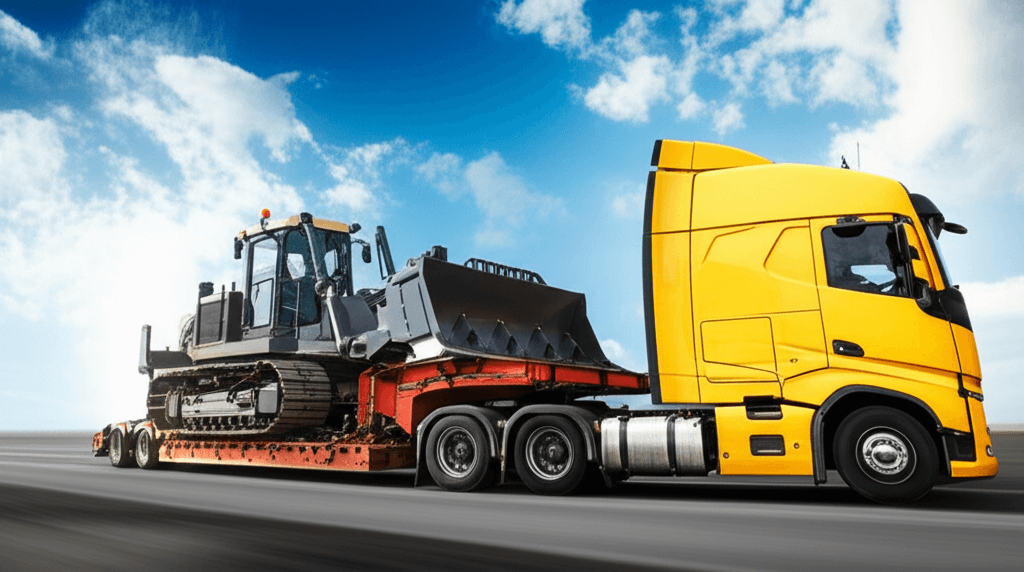 Construction truck with heavy equipment